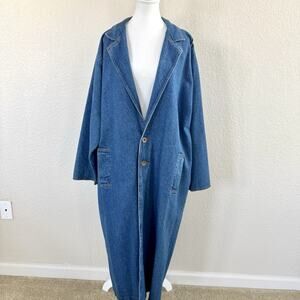 Vintage Sunbelt Denim Duster Coat Oversized Long Jean Jacket 90s Grunge OS